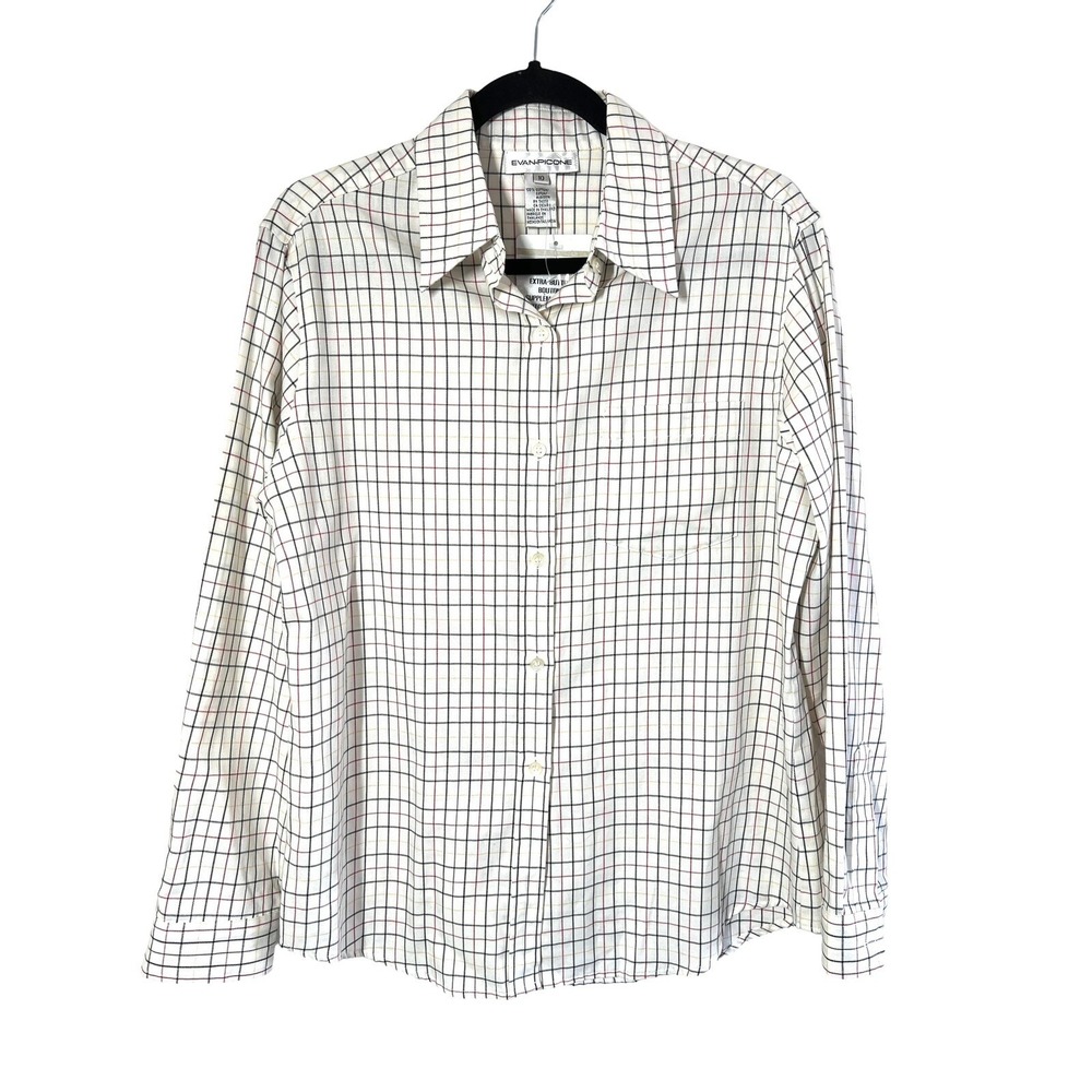 Evan-Picone Womens Shirt Blouse Tattersall Check Flannel 90's Academia Size 10